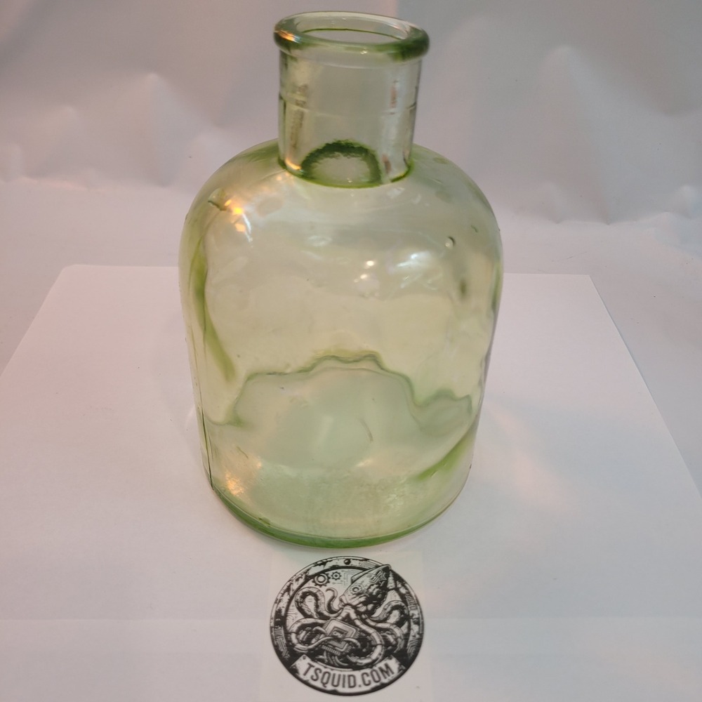 Glass Apothecary Bottle Light Green Vintage Herbal Medicine Decanter Bud Vase 6"